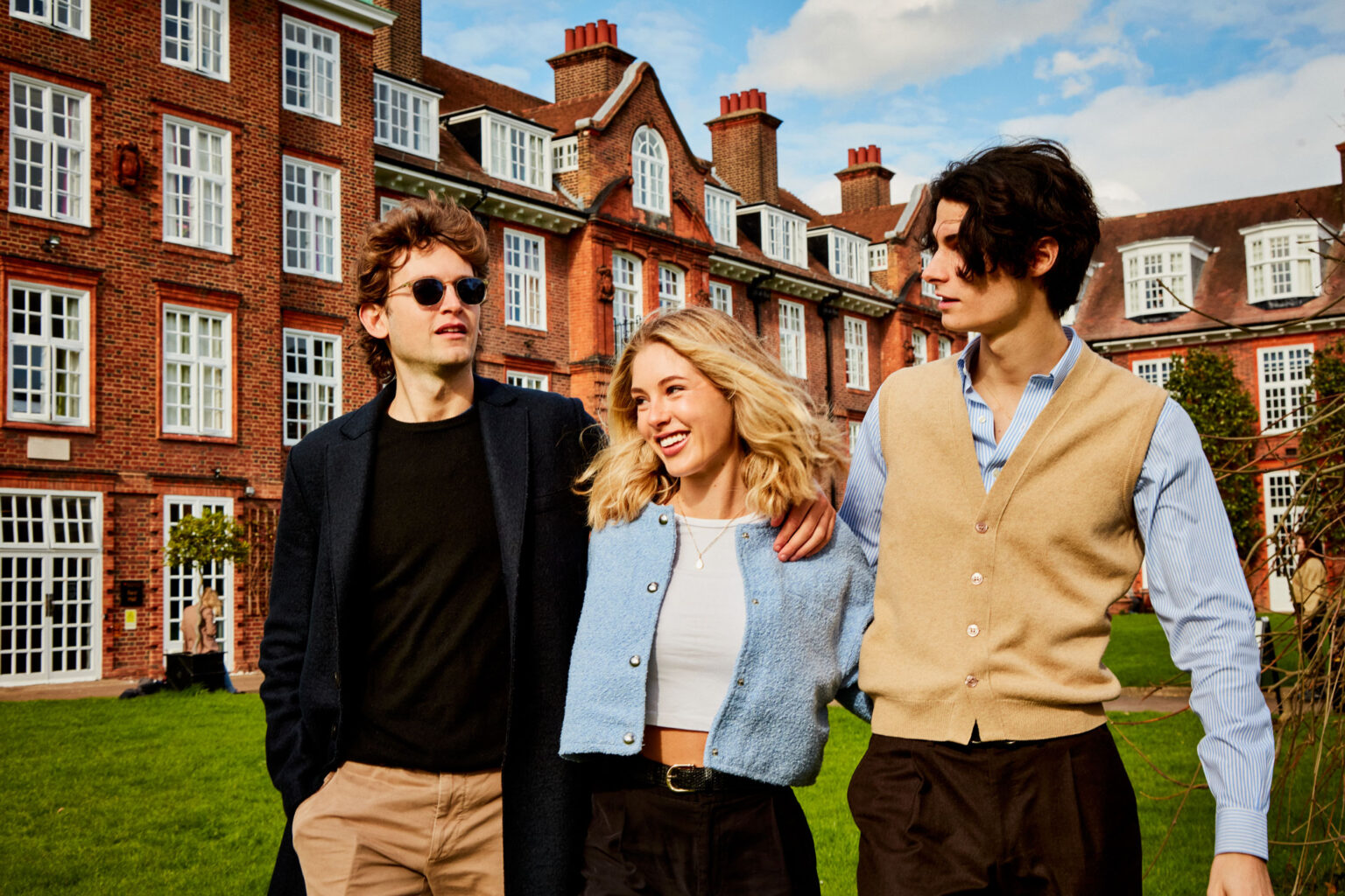 Beautiful scenery: Italian students posing in front of the Regents University London campus