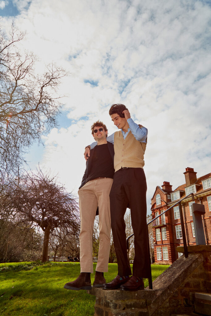 Springtime at Regents: Two students sharing a moment of friendship outside the university